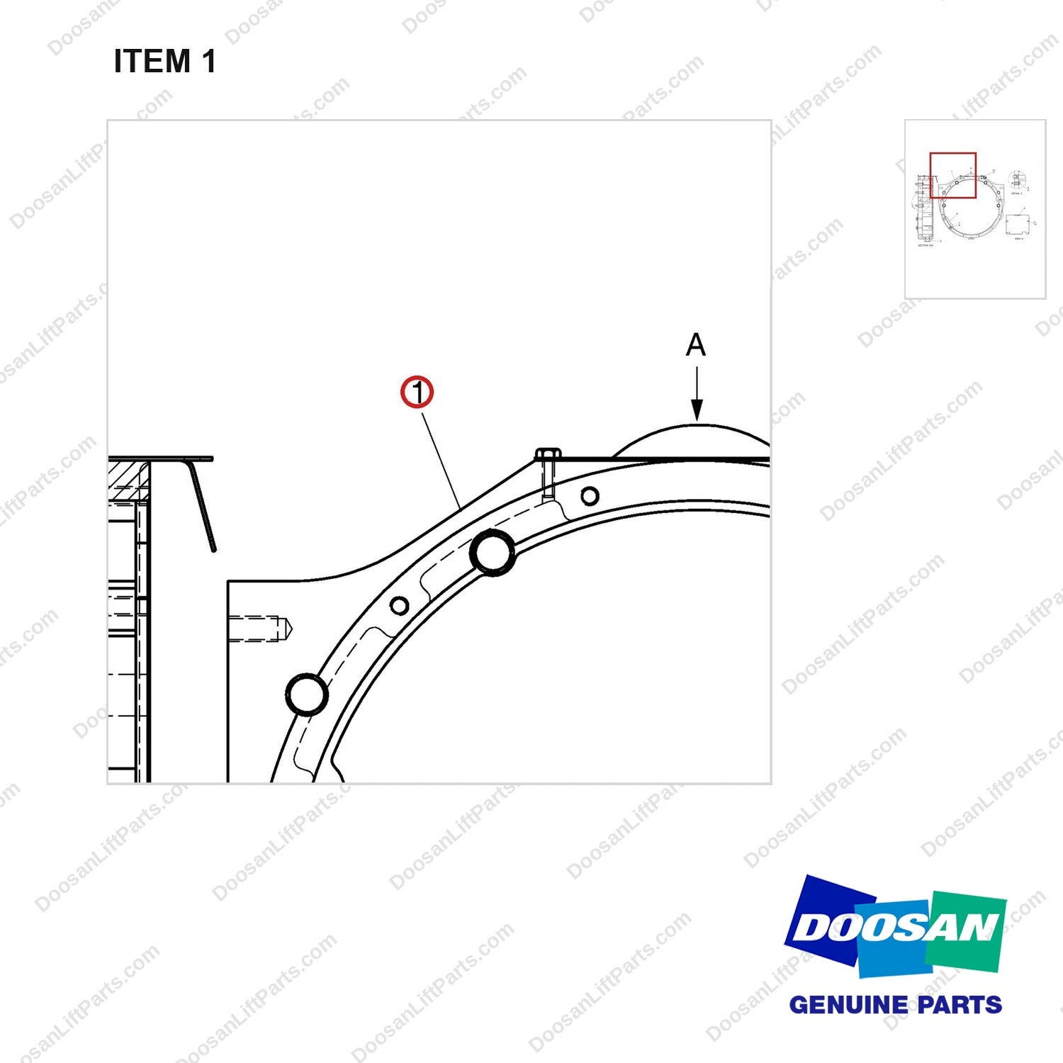 A233166 H0USING GP-RLYWHEEL - parts diagram, item 1 shown - genuine Doosan / Bobcat forklift part