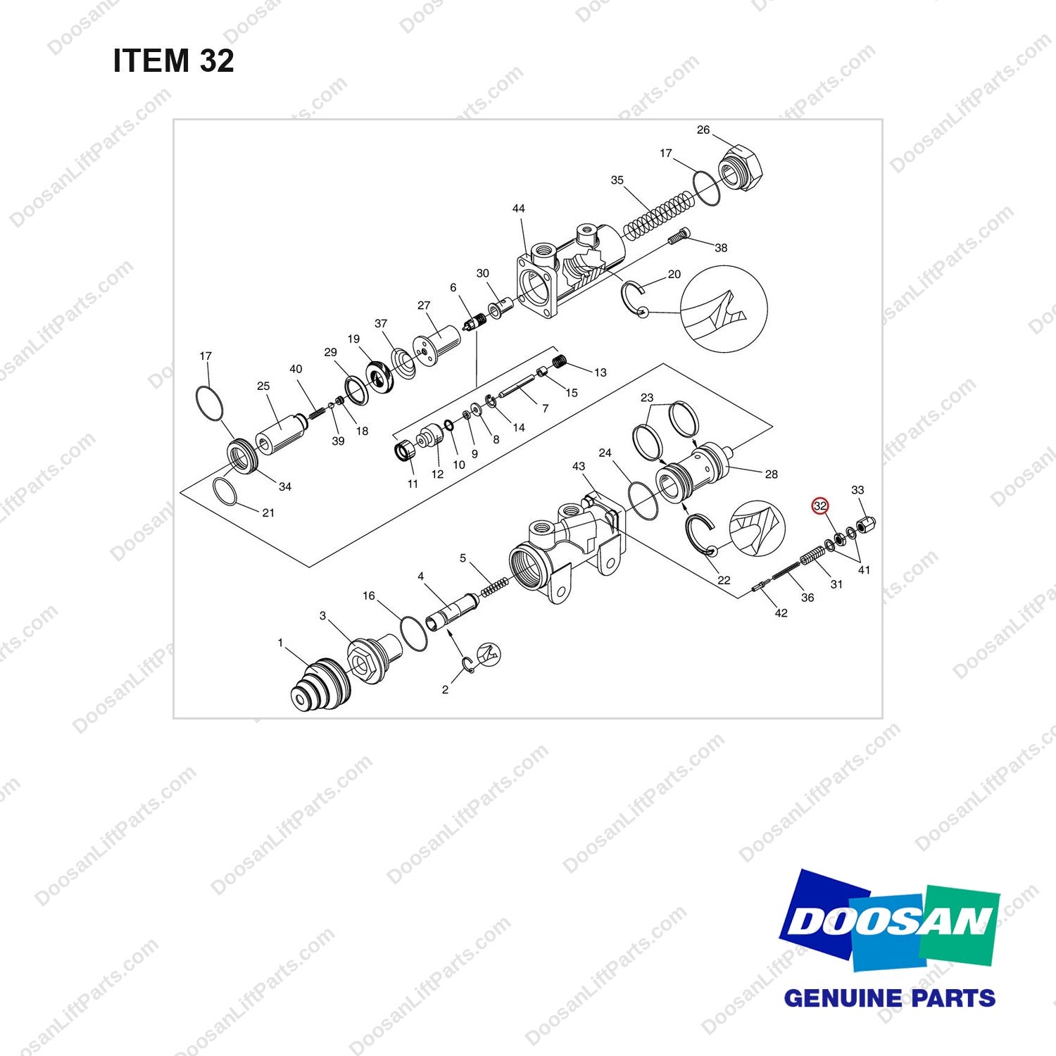 A233515 HYD BOOSTER AS - OCD TYPE BRAKE - full parts diagram, item 32 marked - genuine Doosan / Bobcat forklift part
