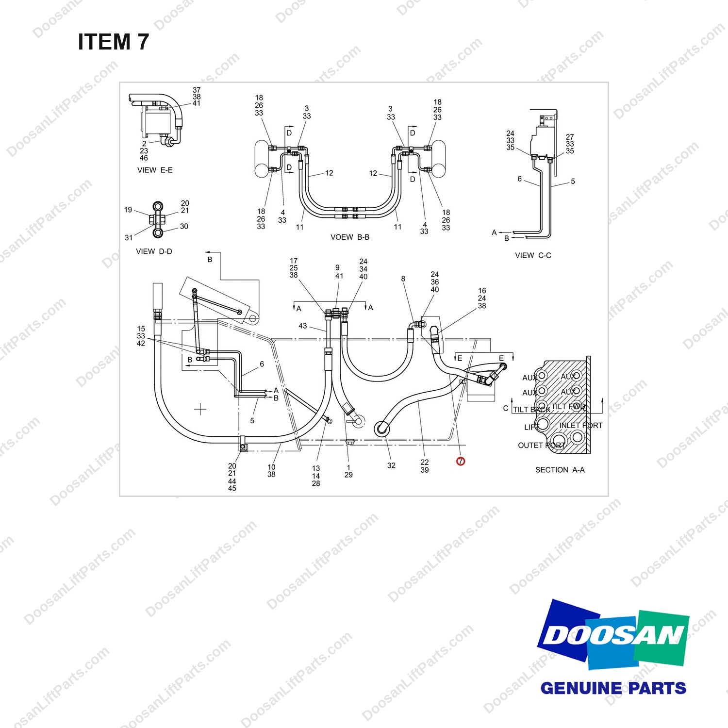 A235005 LINES GP-MAST OPERATING - full parts diagram, item 7 marked - genuine Doosan / Bobcat forklift part