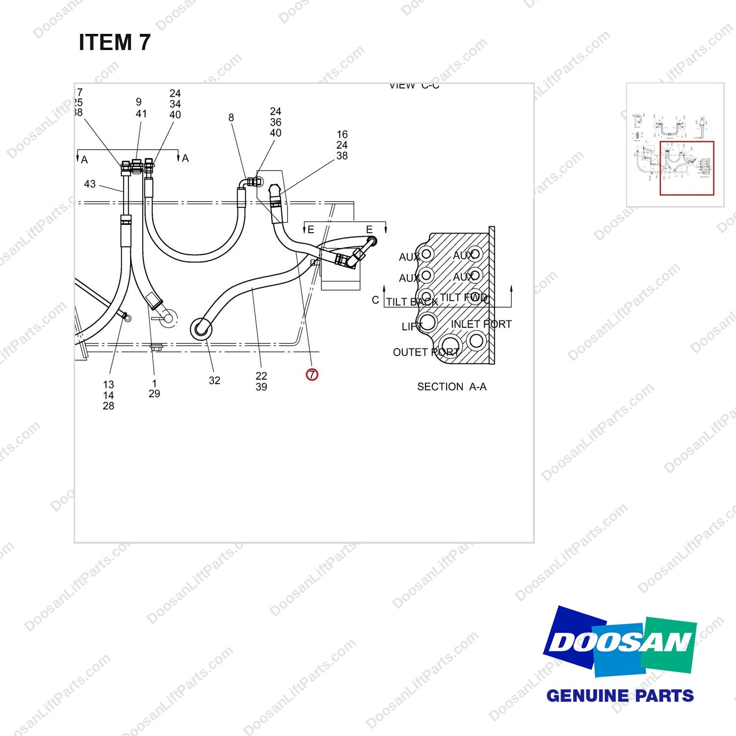 A235005 LINES GP-MAST OPERATING - parts diagram, item 7 shown - genuine Doosan / Bobcat forklift part