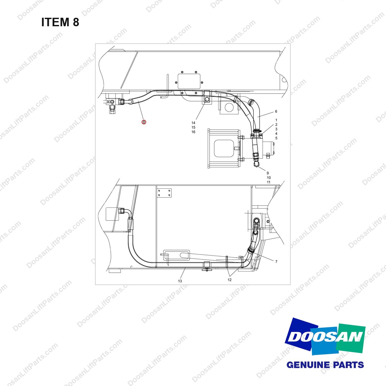 A235074 LINES GP-PUMP - full parts diagram, item 8 marked - genuine Doosan / Bobcat forklift part