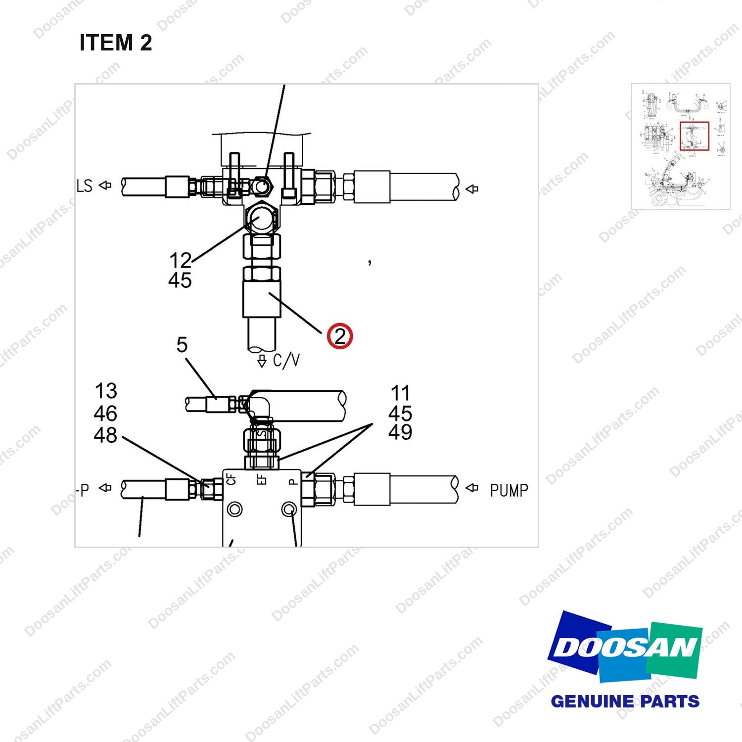 A235087 CONTROL GP-MAST OPERATION - parts diagram, item 2 shown - genuine Doosan / Bobcat forklift part
