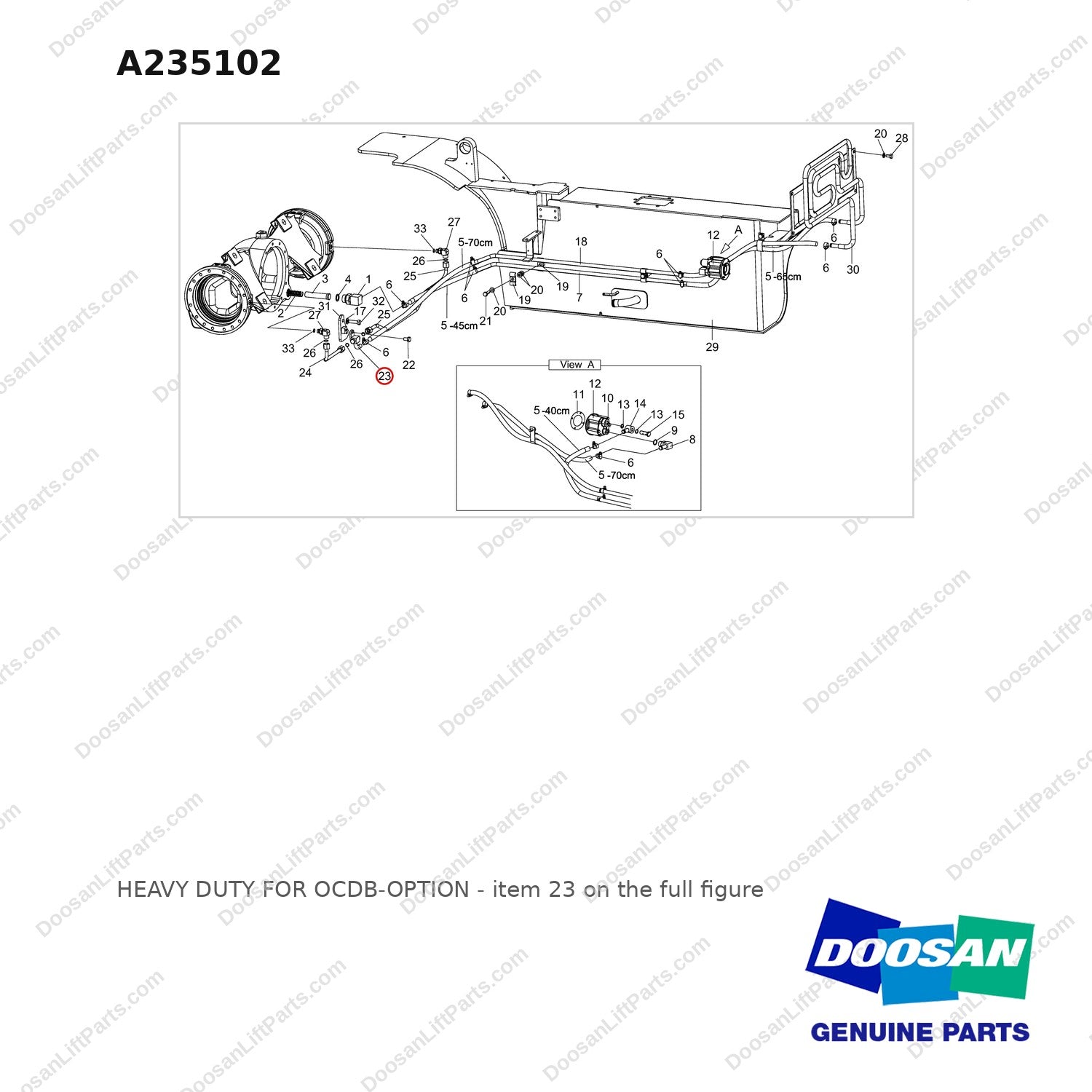 A235102 HEAVY DUTY FOR OCDB-OPTION - full parts diagram, item 23 marked - genuine Doosan / Bobcat forklift part