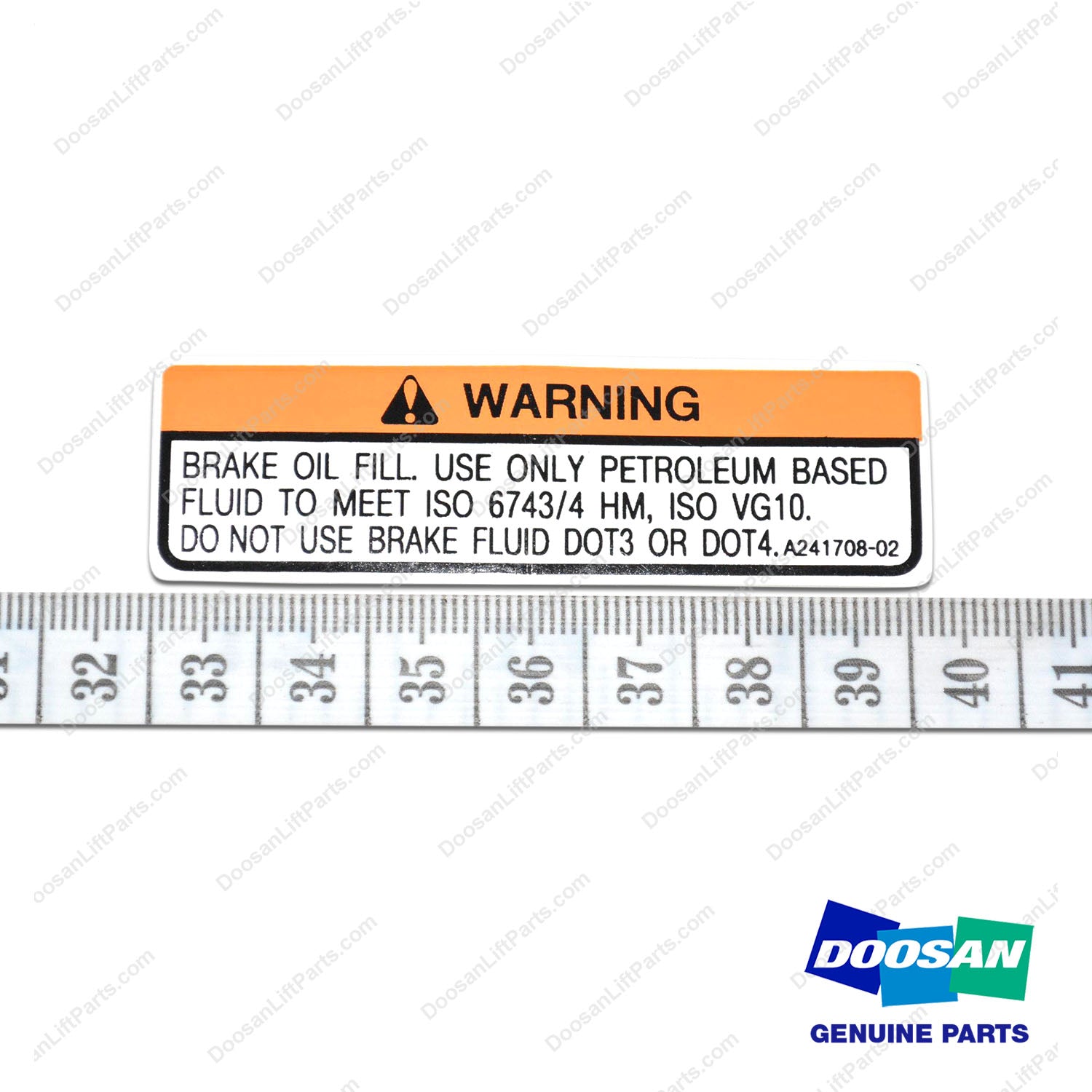 Film;warning, Brake Oil(English) - Doosan Forklift Part A241708