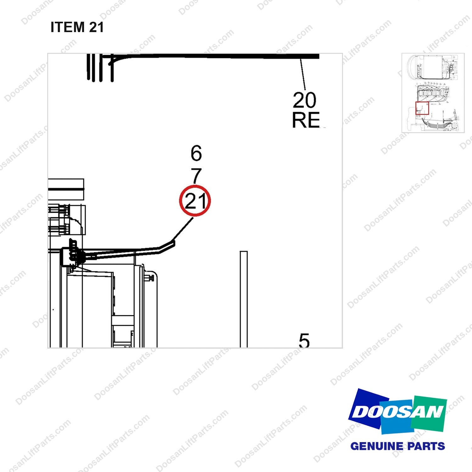 A242560 PANEL GP-CONTROL(SE MOTOR) - parts diagram, item 21 shown - genuine Doosan / Bobcat forklift part