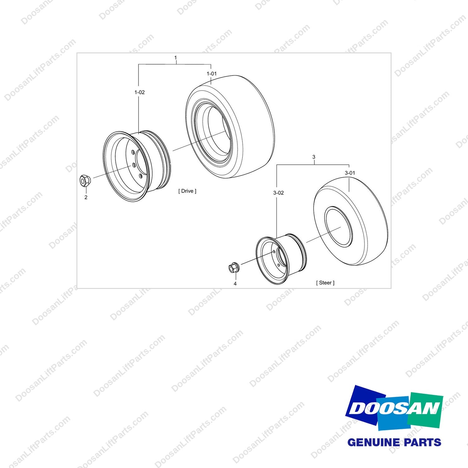 A243005-T TIRE GROUP;SOLID(B16X) - full parts diagram - genuine Doosan / Bobcat forklift part