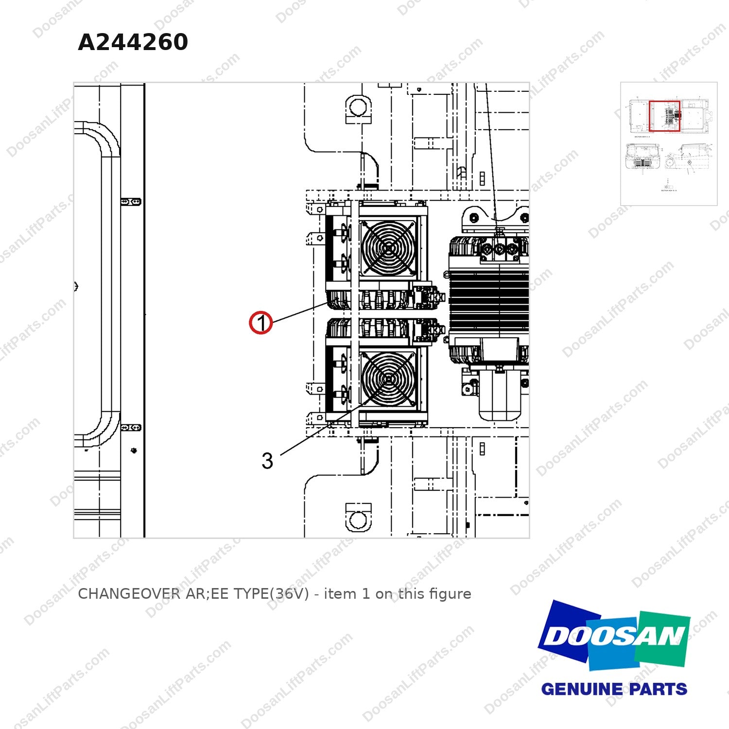 A244260 CHANGEOVER AR;EE TYPE(36V) - parts diagram, item 1 shown - genuine Doosan / Bobcat forklift part