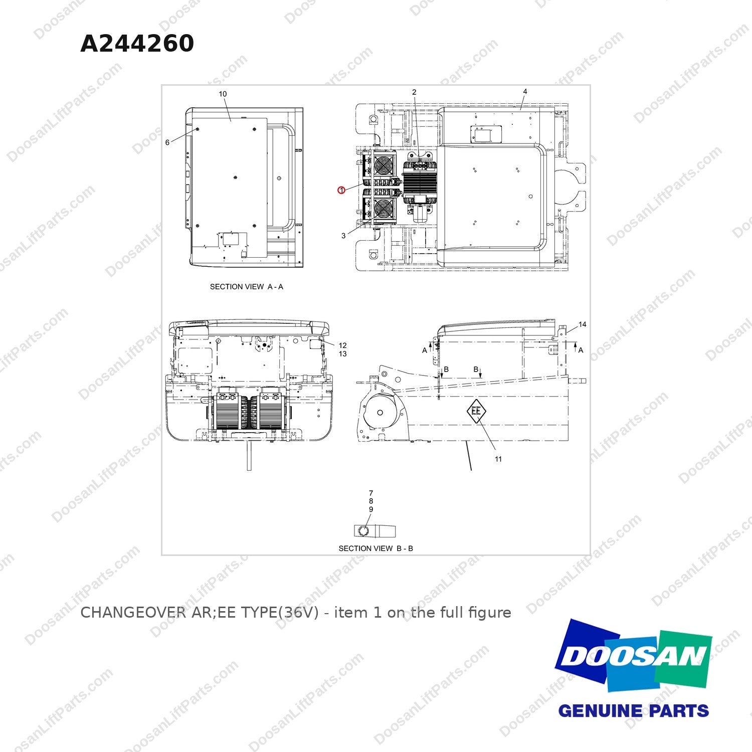 A244260 CHANGEOVER AR;EE TYPE(36V) - full parts diagram, item 1 marked - genuine Doosan / Bobcat forklift part