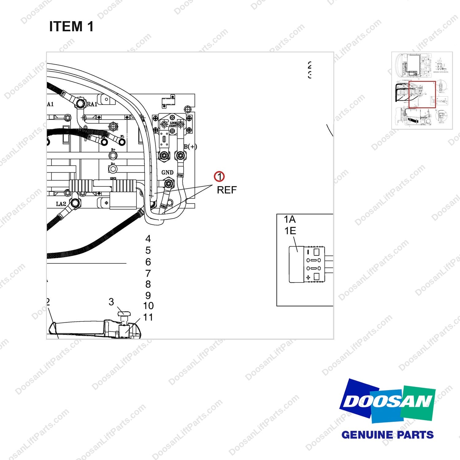 A244556 CONNECTOR GP-BATTERY(EMERGENCY)(SB GRAY)-SE MOTOR - parts diagram, item 1 shown - genuine Doosan / Bobcat forklift part