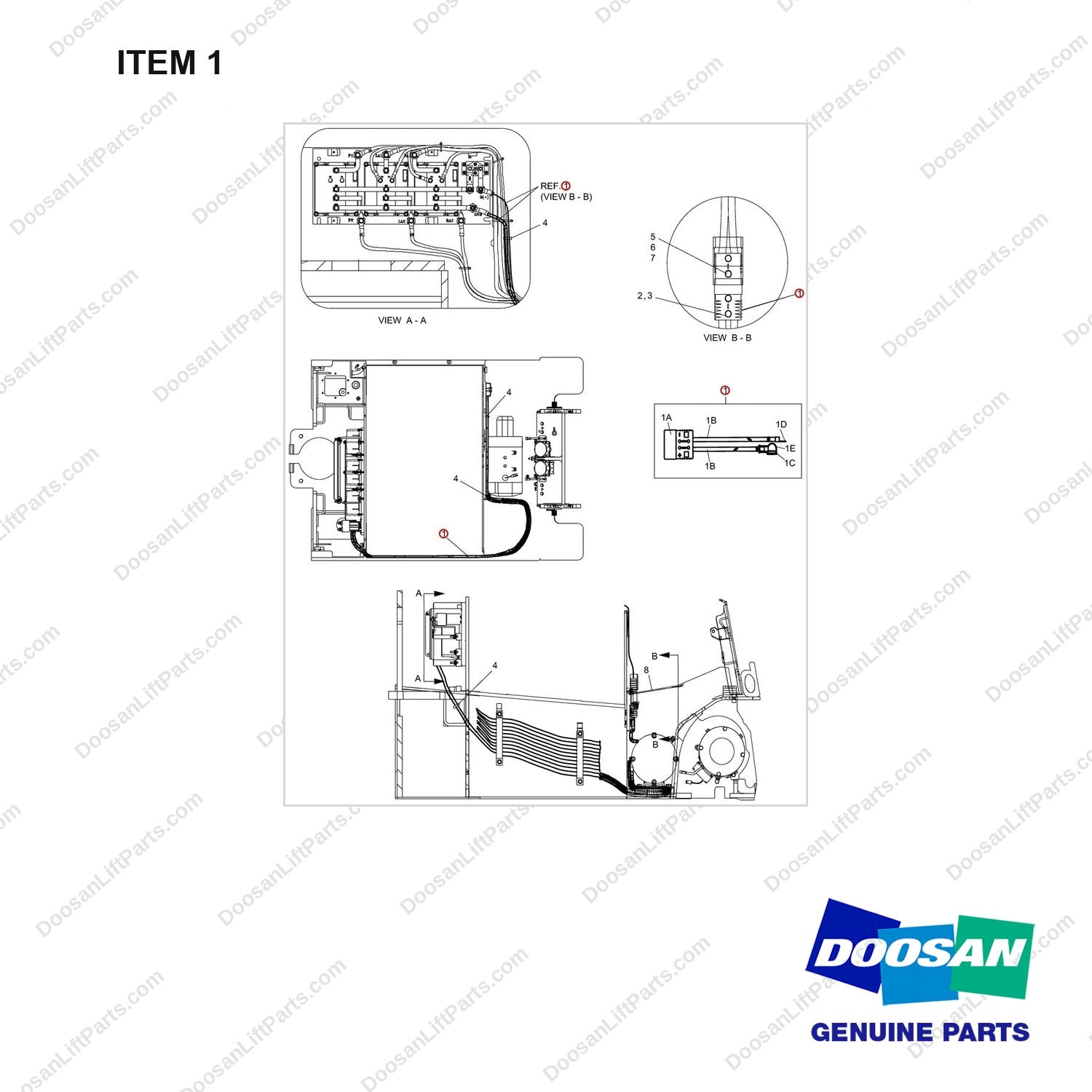 A244586 CONNECTOR GP-BATTERY(SB 175 BLUE)-SE MOTOR - full parts diagram, item 1 marked - genuine Doosan / Bobcat forklift part