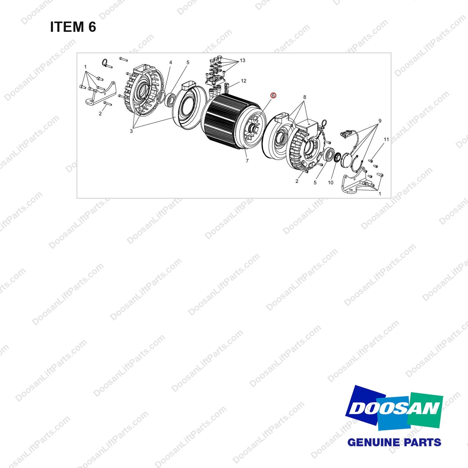 A244722 MOTOR ASSY,PUMP - full parts diagram, item 6 marked - genuine Doosan / Bobcat forklift part