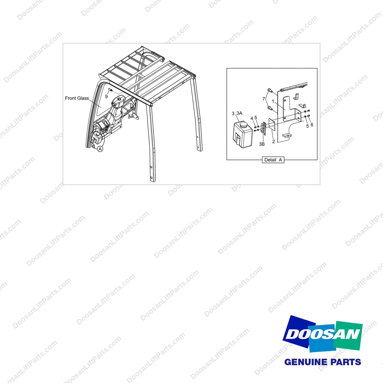 A244847 TANK GP-WASHER-WITH HEATER - full parts diagram - genuine Doosan / Bobcat forklift part