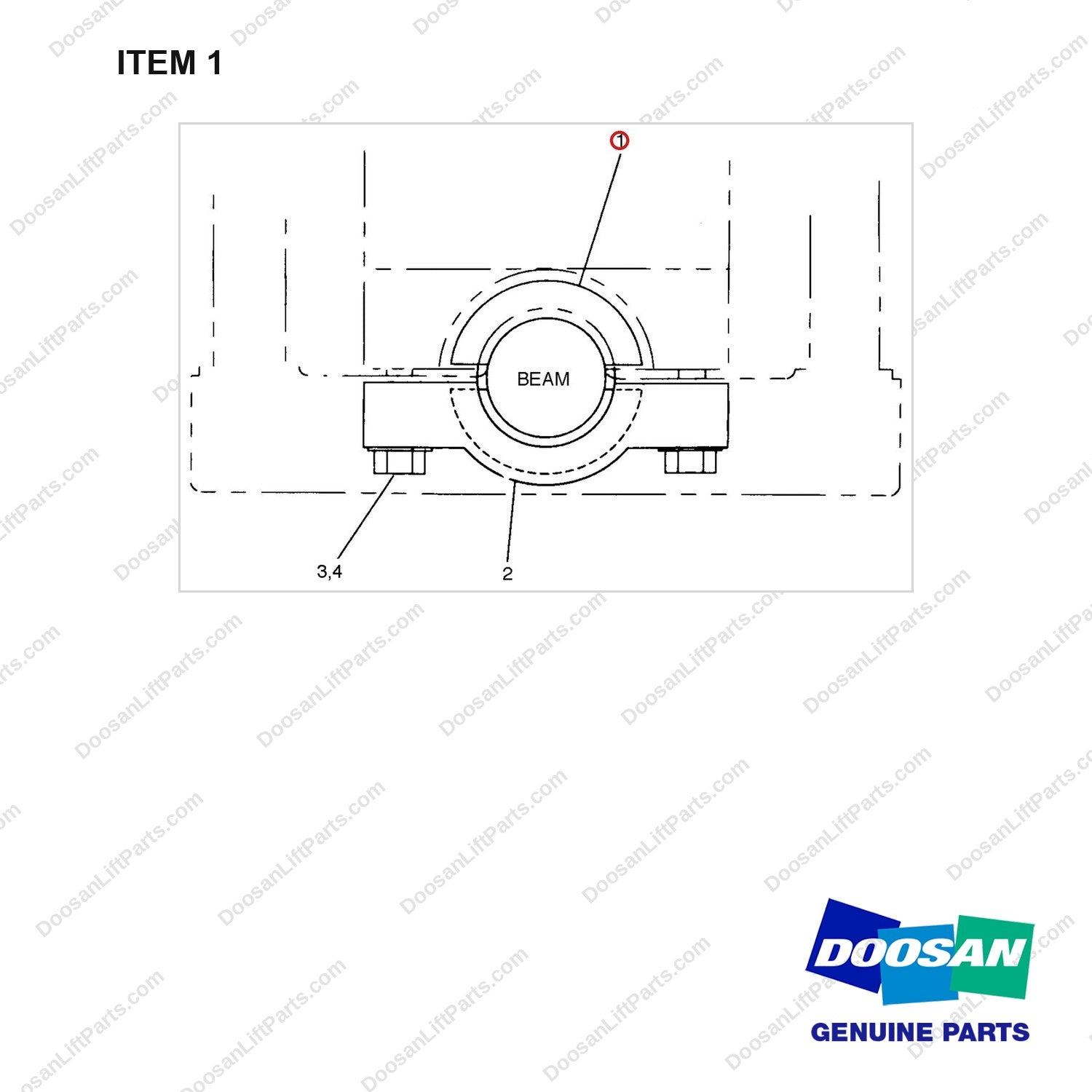 A250186 MTG GP-STEER AXLE - full parts diagram, item 1 marked - genuine Doosan / Bobcat forklift part
