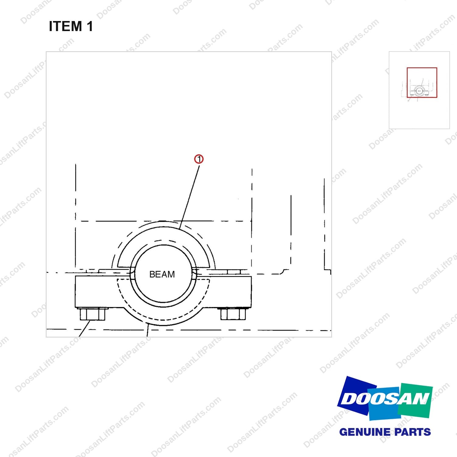 A250186 MTG GP-STEER AXLE - parts diagram, item 1 shown - genuine Doosan / Bobcat forklift part