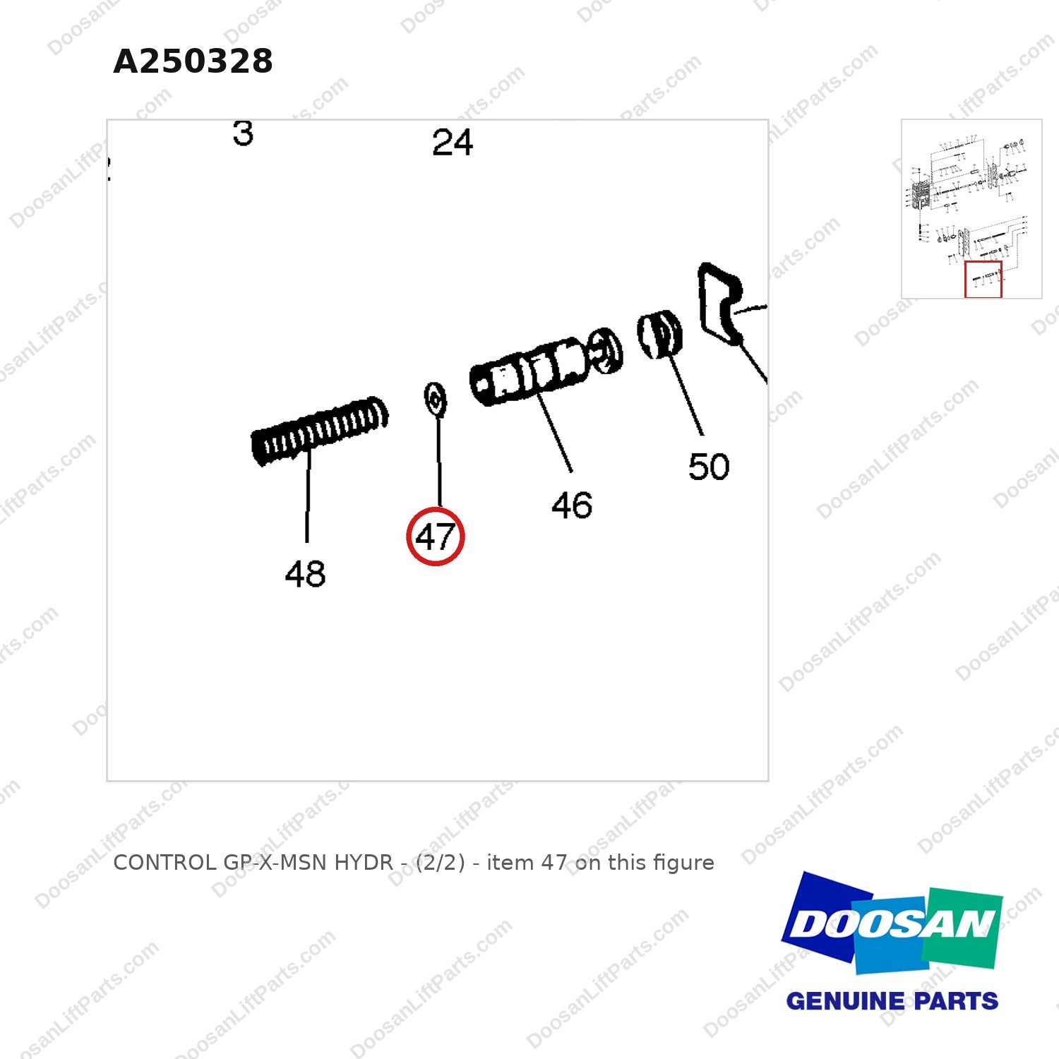 A250328 CONTROL GP-X-MSN HYDR - (2/2) - parts diagram, item 47 shown - genuine Doosan / Bobcat forklift part