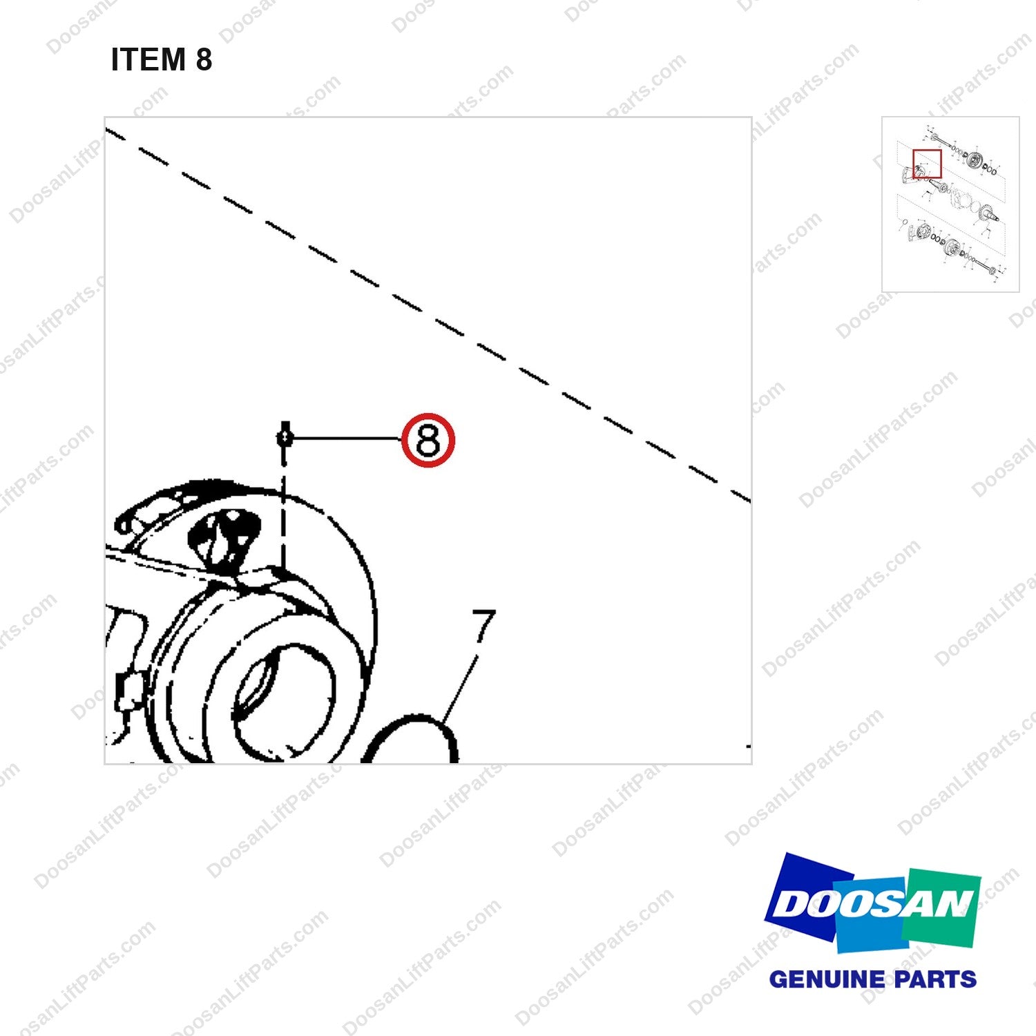 A250330 AXLE GP-DRIVE - parts diagram, item 8 shown - genuine Doosan / Bobcat forklift part