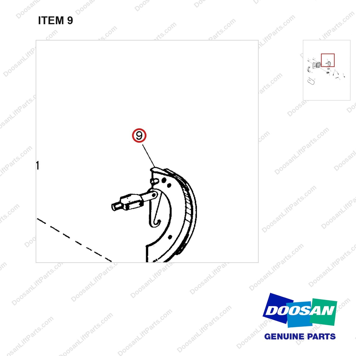 A250358 BRAKE AS - RH - parts diagram, item 9 shown - genuine Doosan / Bobcat forklift part