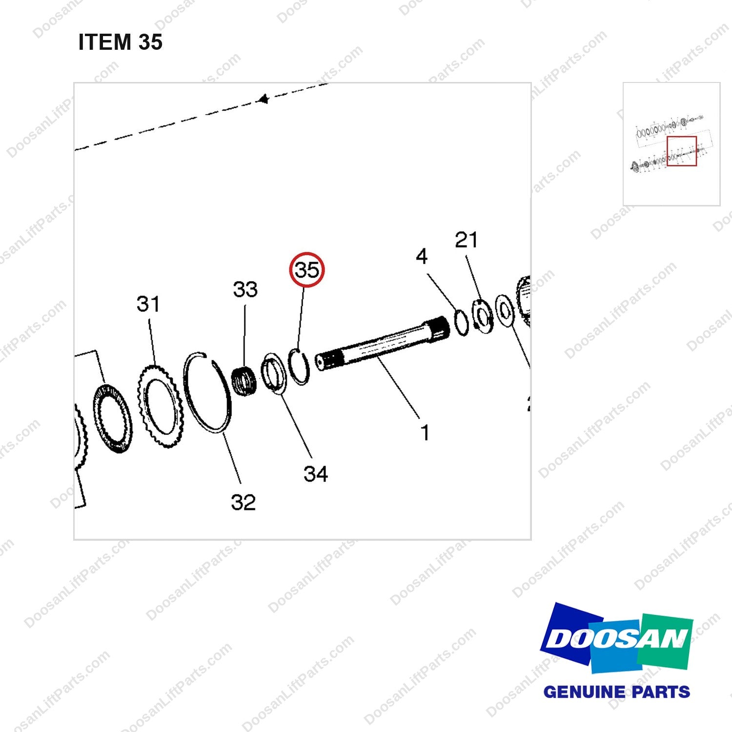 A250380 CLUTCH GP-FORWARD & REVERSE - parts diagram, item 35 shown - genuine Doosan / Bobcat forklift part
