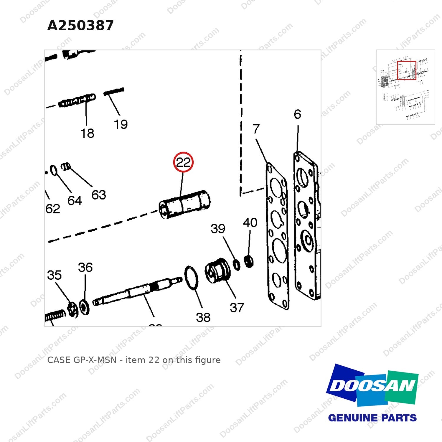 A250387 CASE GP-X-MSN - parts diagram, item 22 shown - genuine Doosan / Bobcat forklift part
