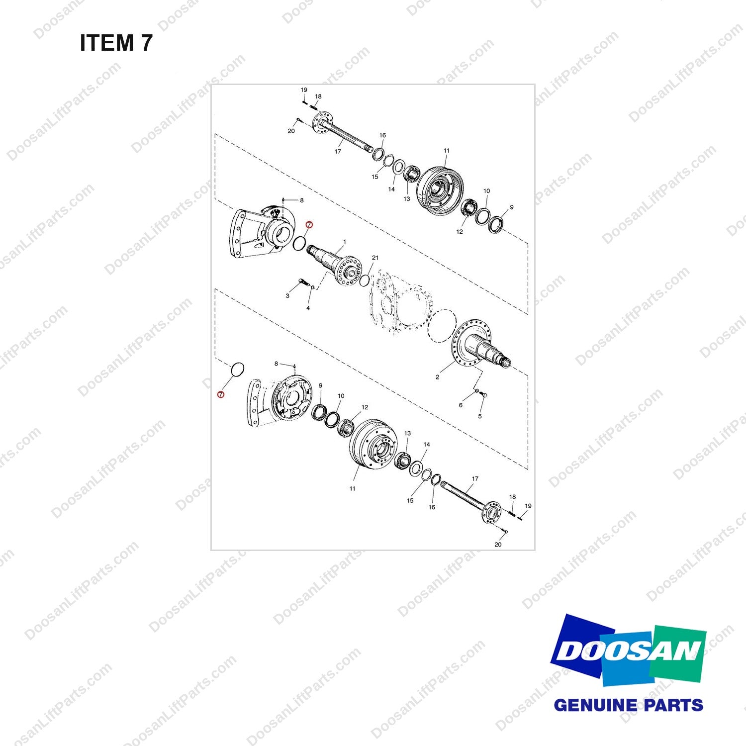 A250394 AXLE GP-DRIVE - full parts diagram, item 7 marked - genuine Doosan / Bobcat forklift part
