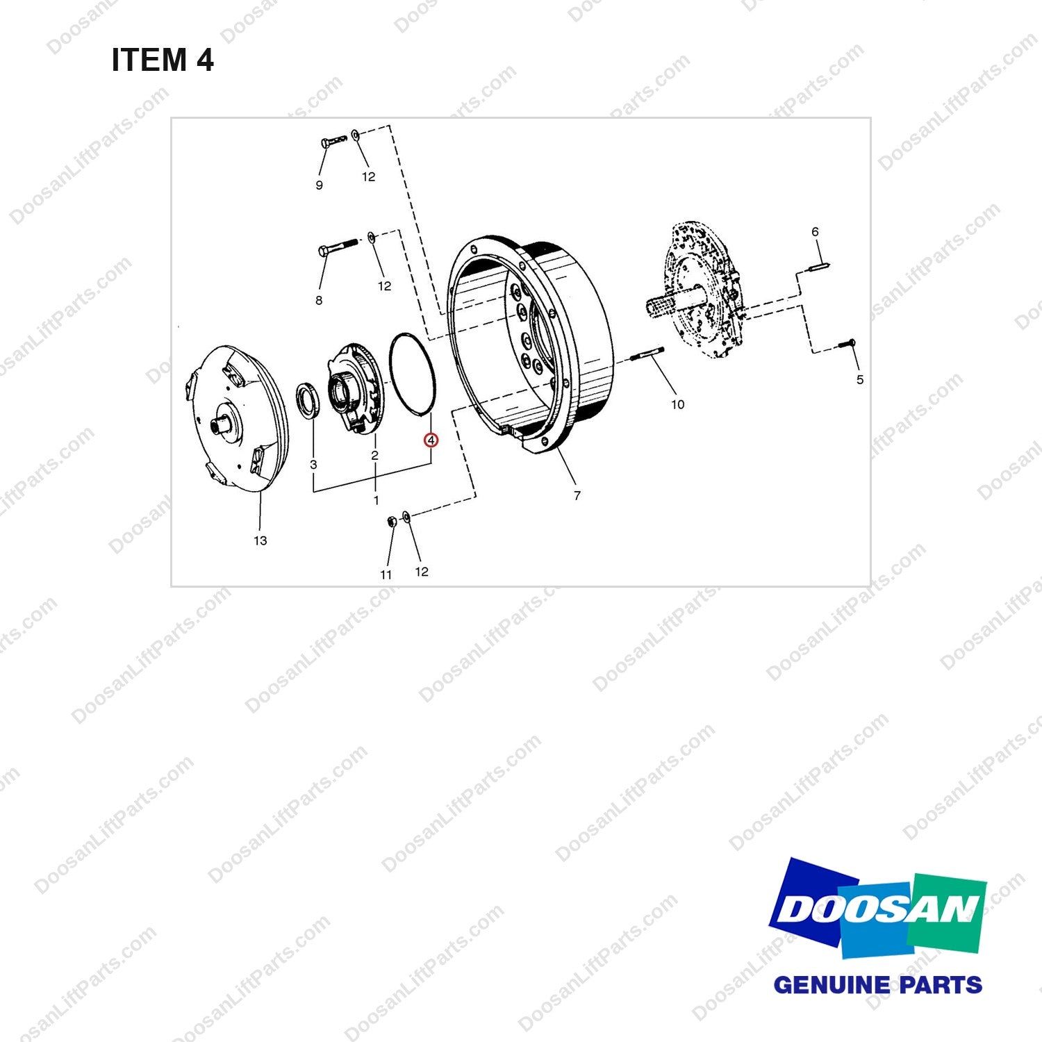 A250398 TORQUE CONVERTER GP - full parts diagram, item 4 marked - genuine Doosan / Bobcat forklift part
