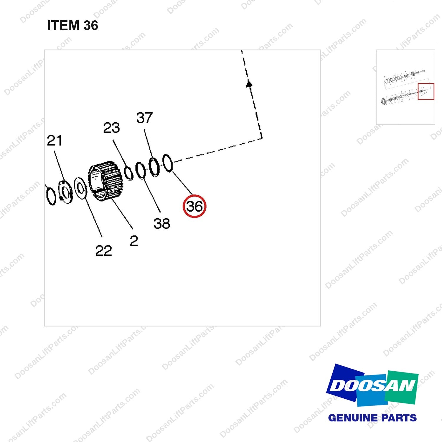 A250399 CLUTCH GP-FORWARD & REVERSE - parts diagram, item 36 shown - genuine Doosan / Bobcat forklift part