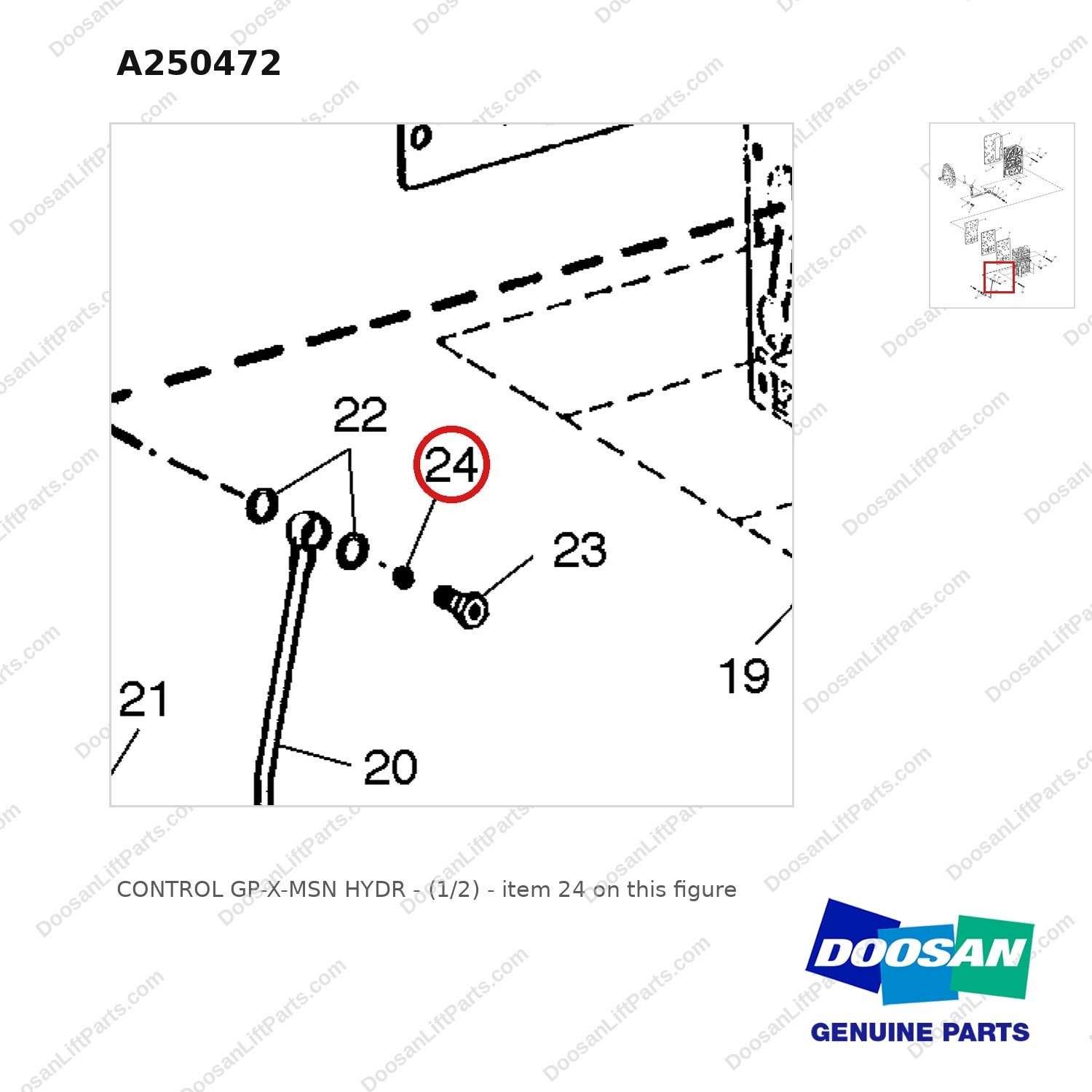 A250472 CONTROL GP-X-MSN HYDR - (1/2) - parts diagram, item 24 shown - genuine Doosan / Bobcat forklift part