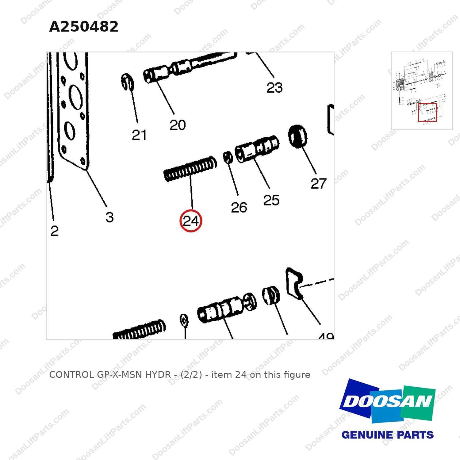 A250482 CONTROL GP-X-MSN HYDR - (2/2) - parts diagram, item 24 shown - genuine Doosan / Bobcat forklift part