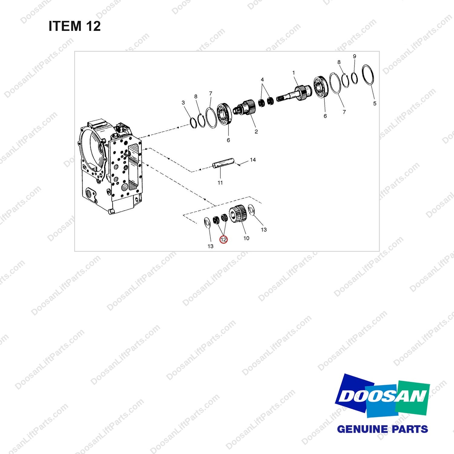 A250492 GEAR GP-FORWARD & REVERSE - full parts diagram, item 12 marked - genuine Doosan / Bobcat forklift part