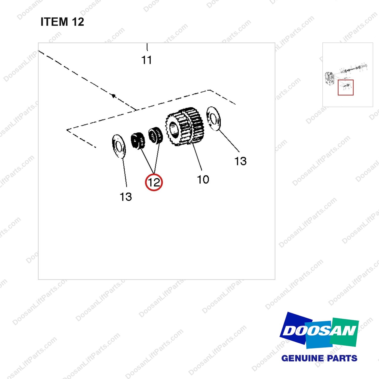 A250492 GEAR GP-FORWARD & REVERSE - parts diagram, item 12 shown - genuine Doosan / Bobcat forklift part