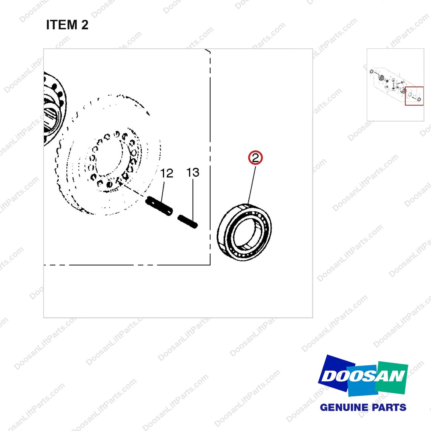 A250495 DIFFERENTIAL GP - parts diagram, item 2 shown - genuine Doosan / Bobcat forklift part