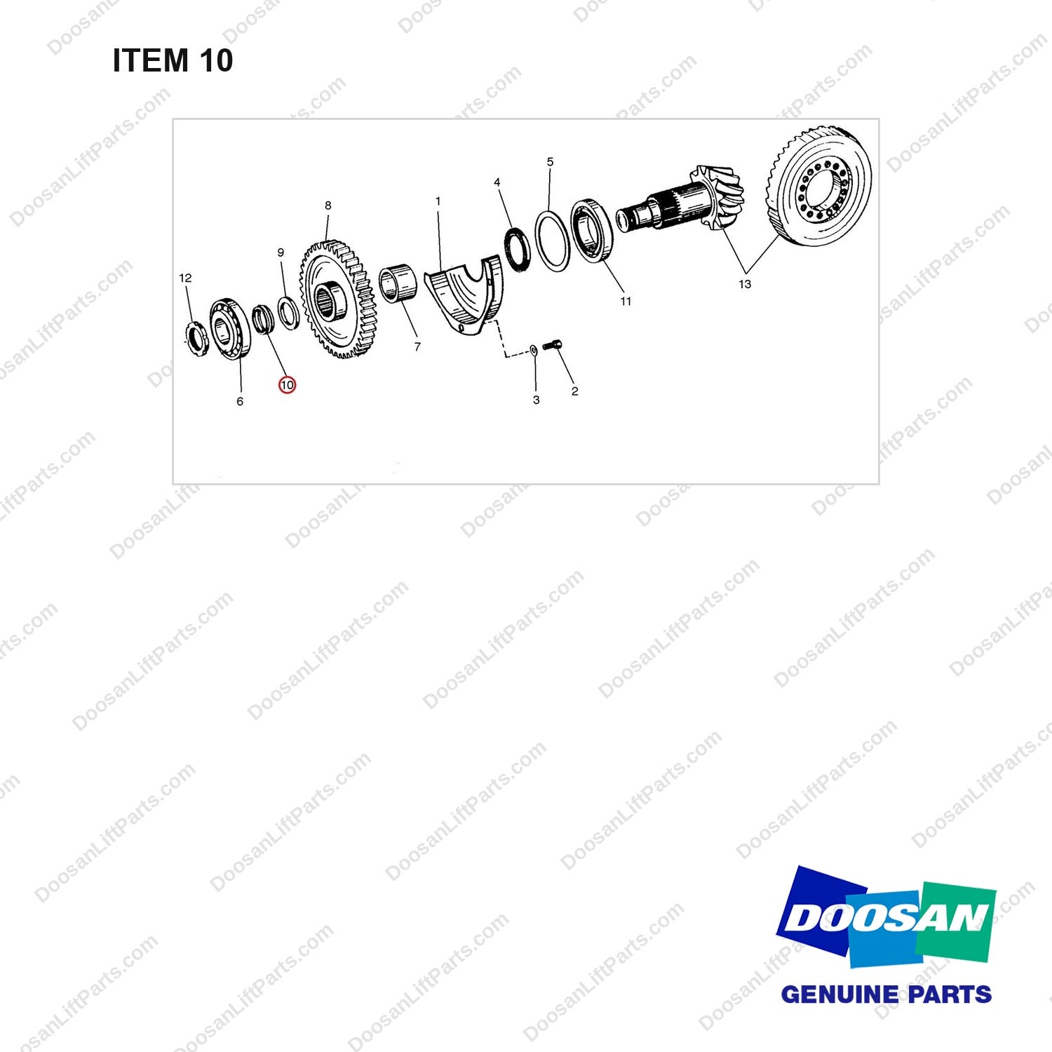 A250509 DRIVE GP-X-MSN - OUTPUT - full parts diagram, item 10 marked - genuine Doosan / Bobcat forklift part