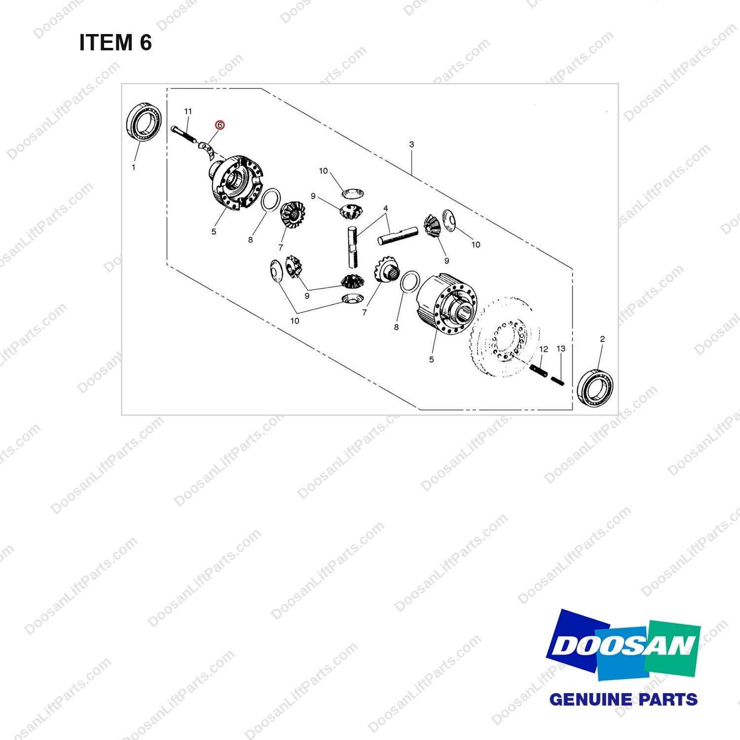 A250529 DIFFERENTIAL GP - full parts diagram, item 6 marked - genuine Doosan / Bobcat forklift part