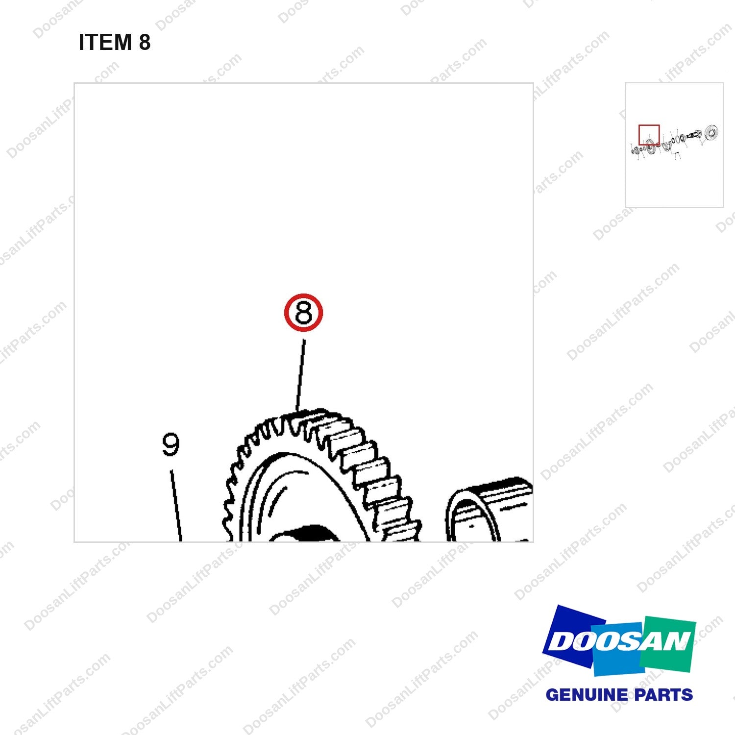 A250549 DRIVE GP-X-MSN - OUTPUT - parts diagram, item 8 shown - genuine Doosan / Bobcat forklift part