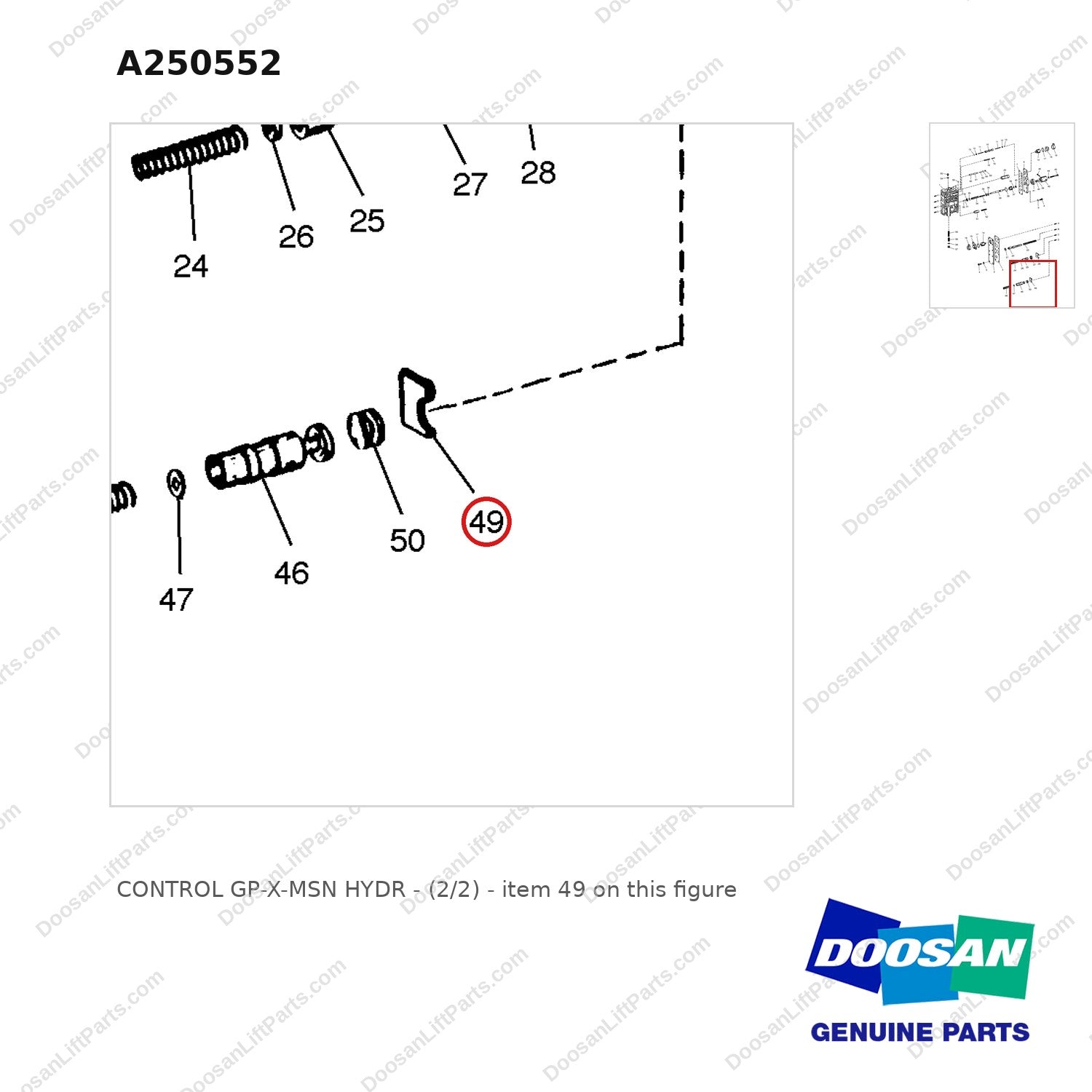A250552 CONTROL GP-X-MSN HYDR - (2/2) - parts diagram, item 49 shown - genuine Doosan / Bobcat forklift part