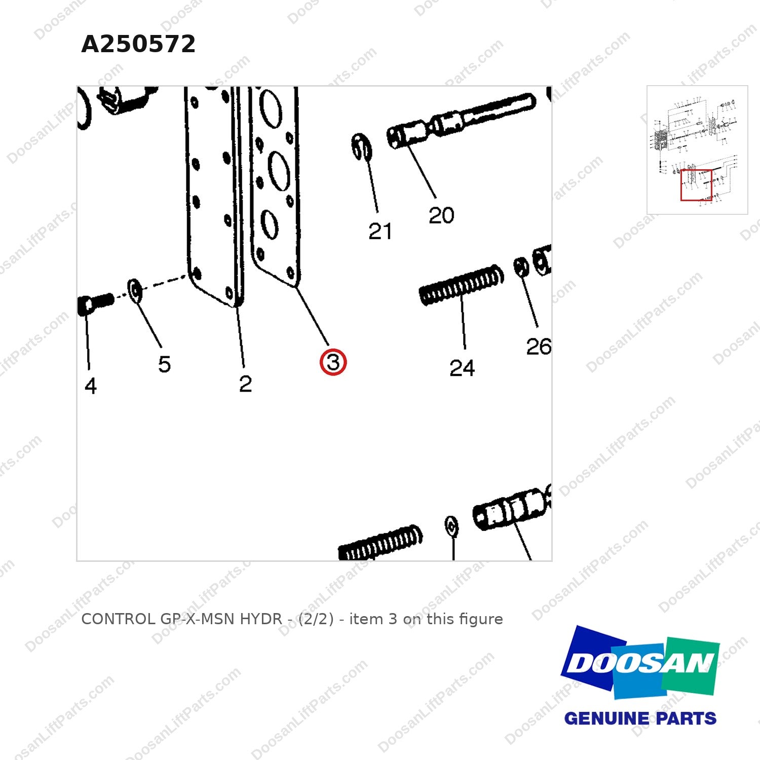 A250572 CONTROL GP-X-MSN HYDR - (2/2) - parts diagram, item 3 shown - genuine Doosan / Bobcat forklift part