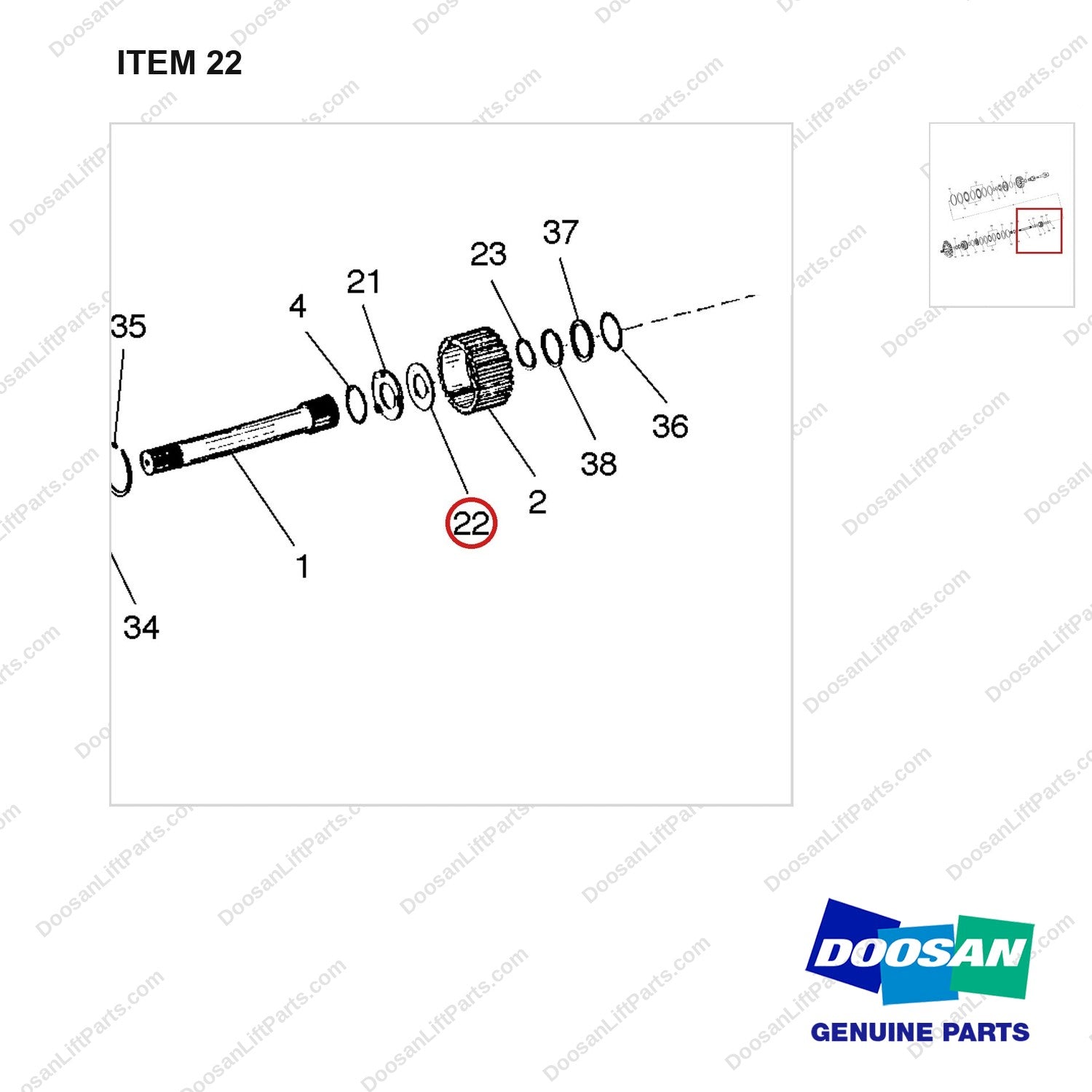 A250590 CLUTCH GP-FORWARD & REVERSE - parts diagram, item 22 shown - genuine Doosan / Bobcat forklift part