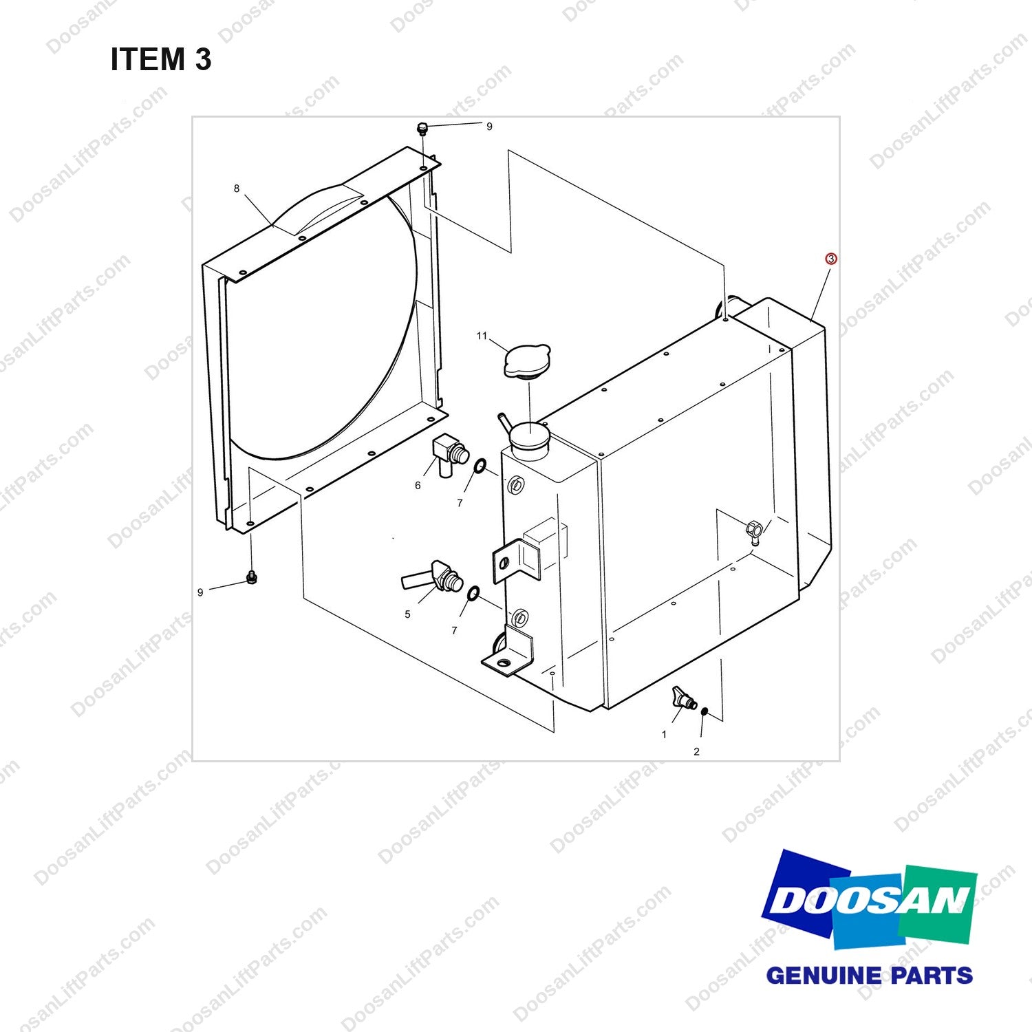 A250663 RADIATOR AS - full parts diagram, item 3 marked - genuine Doosan / Bobcat forklift part