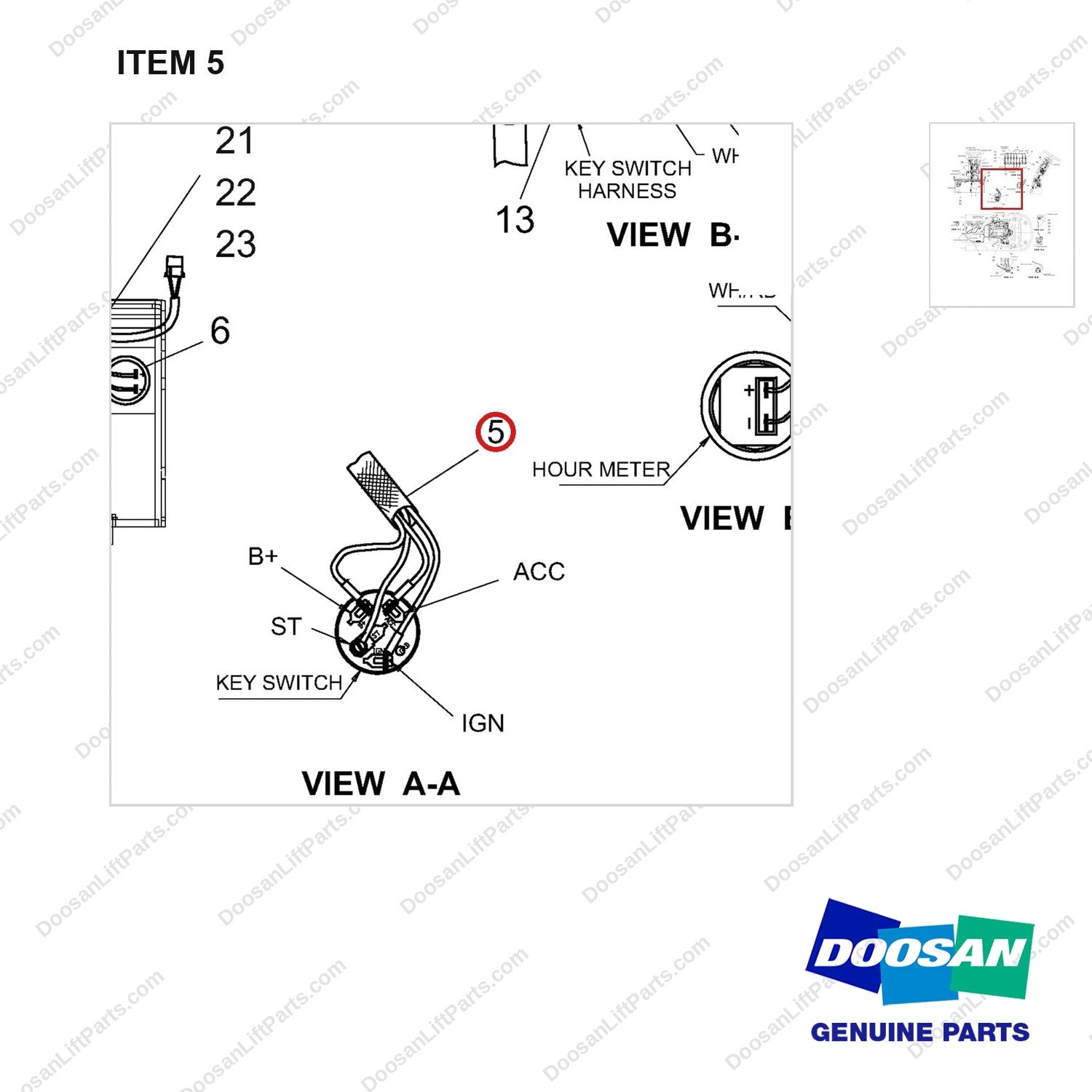 A250799 WIRING GP - parts diagram, item 5 shown - genuine Doosan / Bobcat forklift part