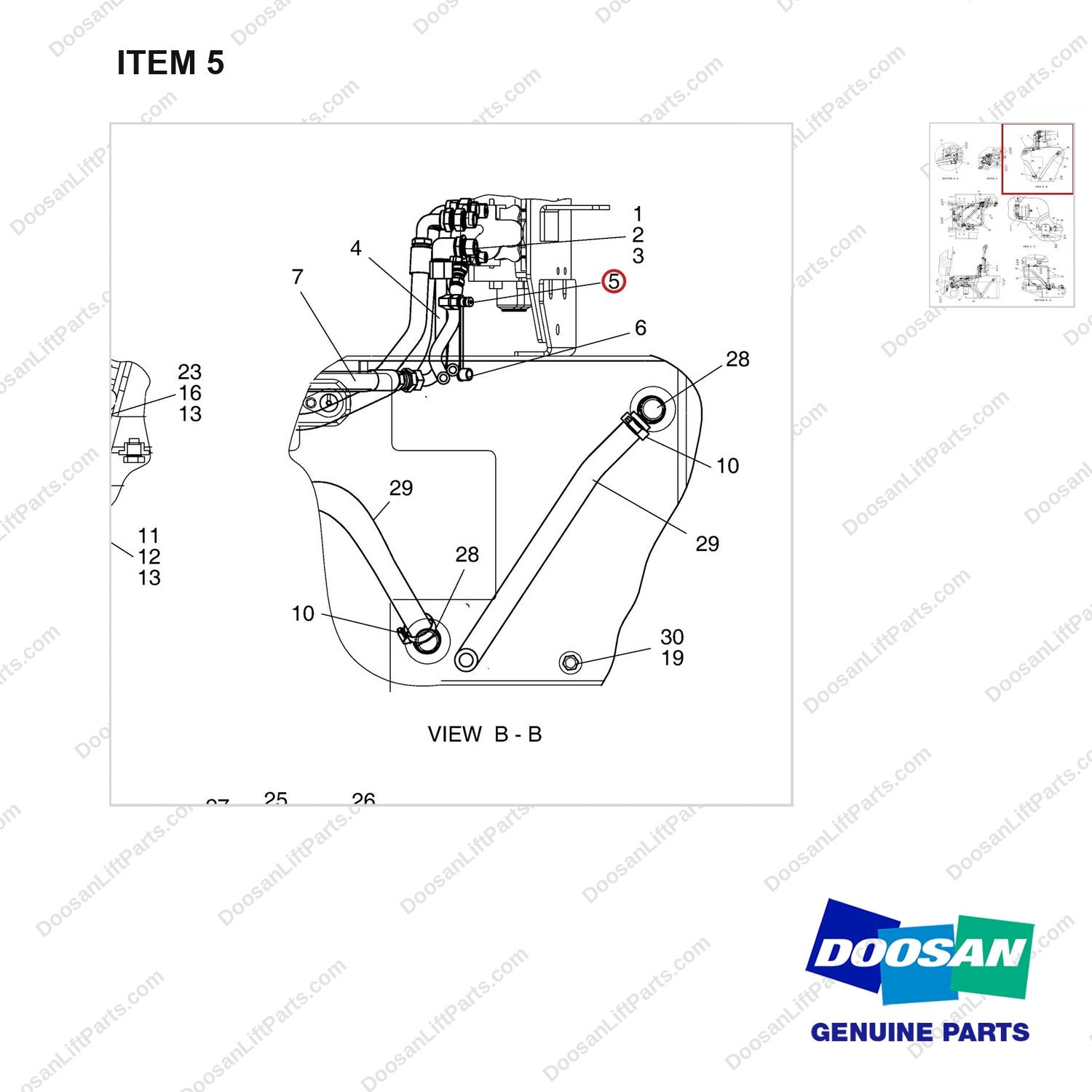 A250967 LINES GP-MAST OPERATING - parts diagram, item 5 shown - genuine Doosan / Bobcat forklift part