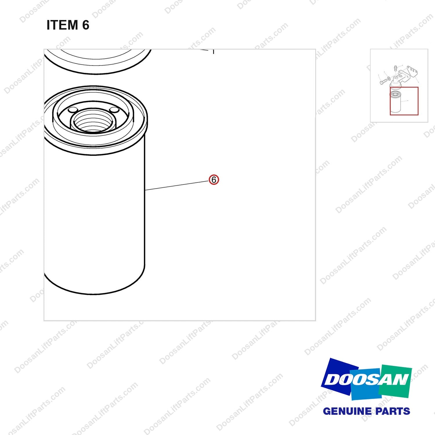 A251025 FILTER GP-OIL - parts diagram, item 6 shown - genuine Doosan / Bobcat forklift part