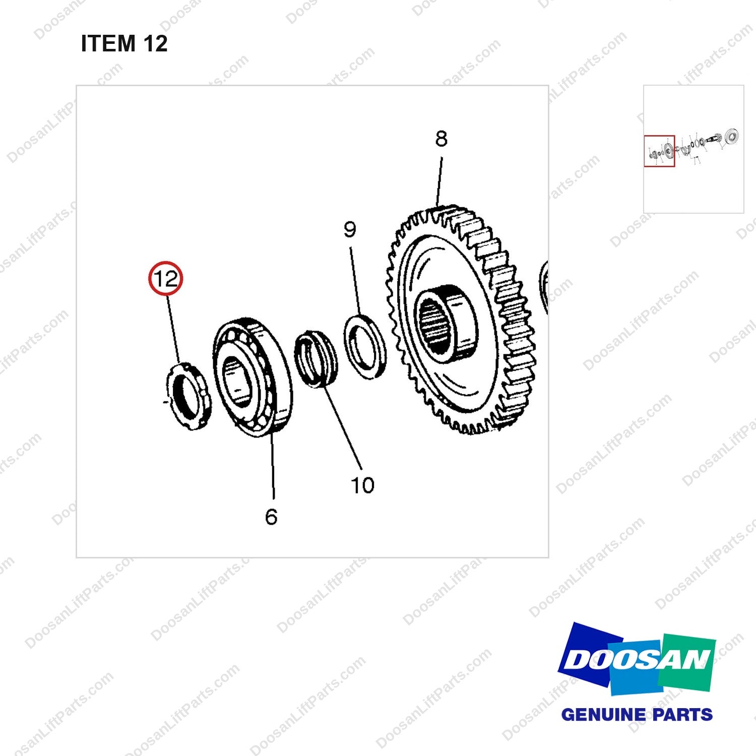 A251285 DRIVE GP-X-MSN - OUTPUT - parts diagram, item 12 shown - genuine Doosan / Bobcat forklift part