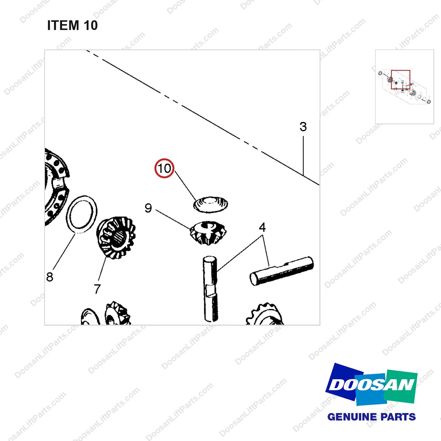 A251296 DIFFERENTIAL GP - parts diagram, item 10 shown - genuine Doosan / Bobcat forklift part