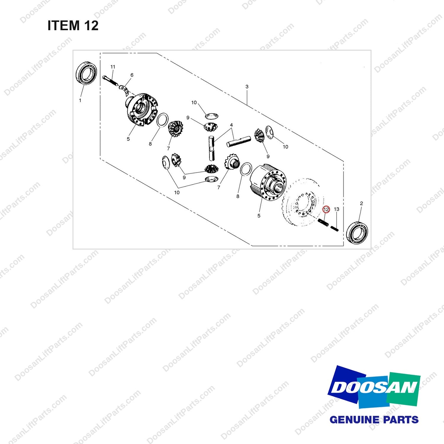 A251298 DIFFERENTIAL GP - full parts diagram, item 12 marked - genuine Doosan / Bobcat forklift part