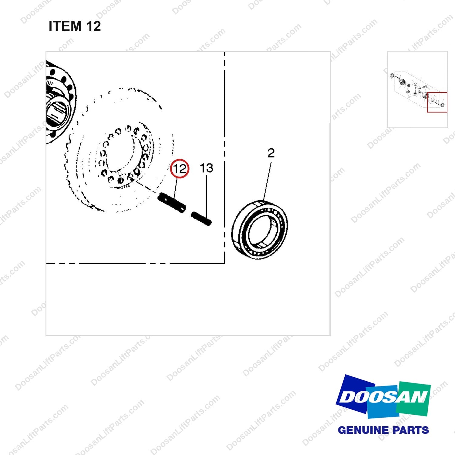 A251298 DIFFERENTIAL GP - parts diagram, item 12 shown - genuine Doosan / Bobcat forklift part