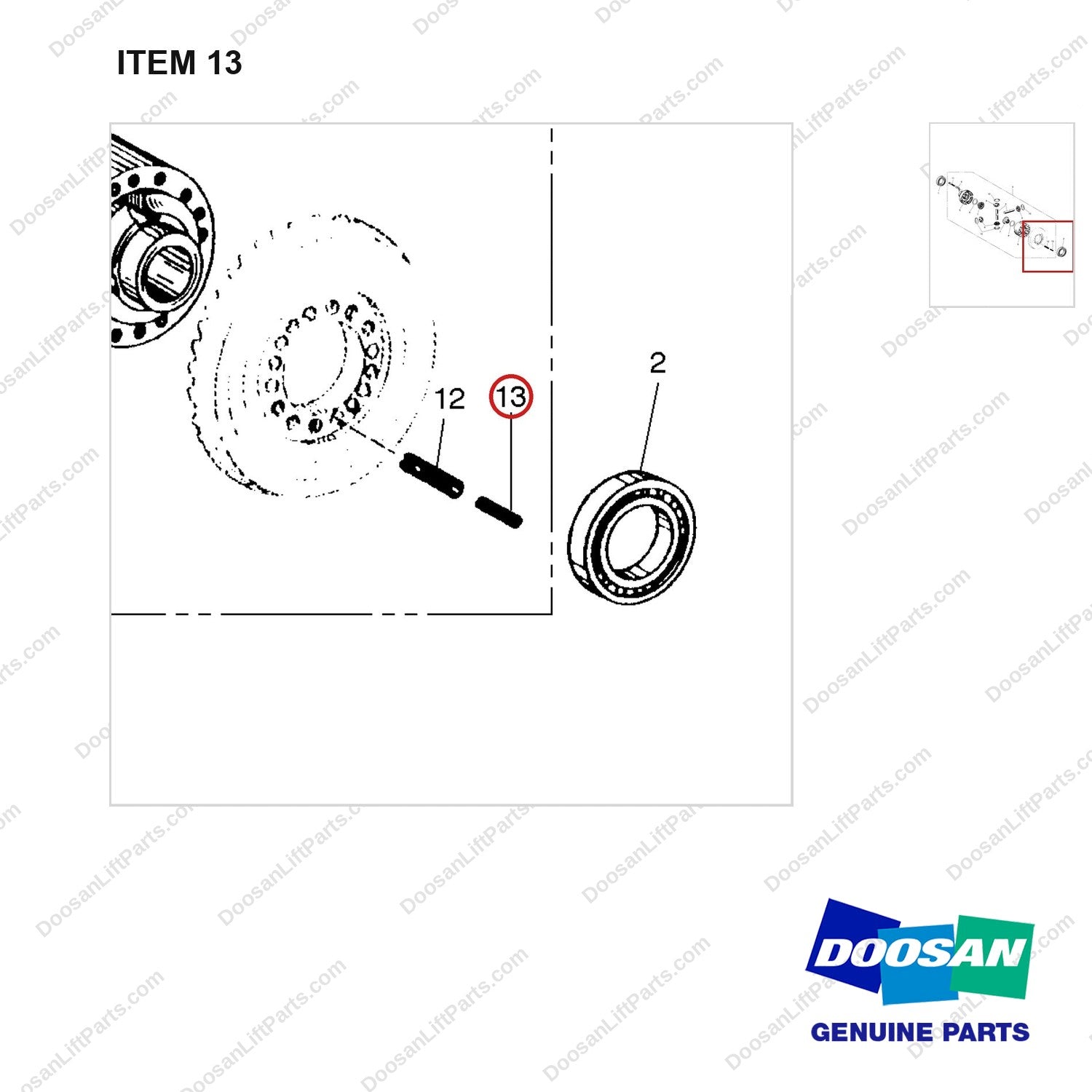 A251299 DIFFERENTIAL GP - parts diagram, item 13 shown - genuine Doosan / Bobcat forklift part