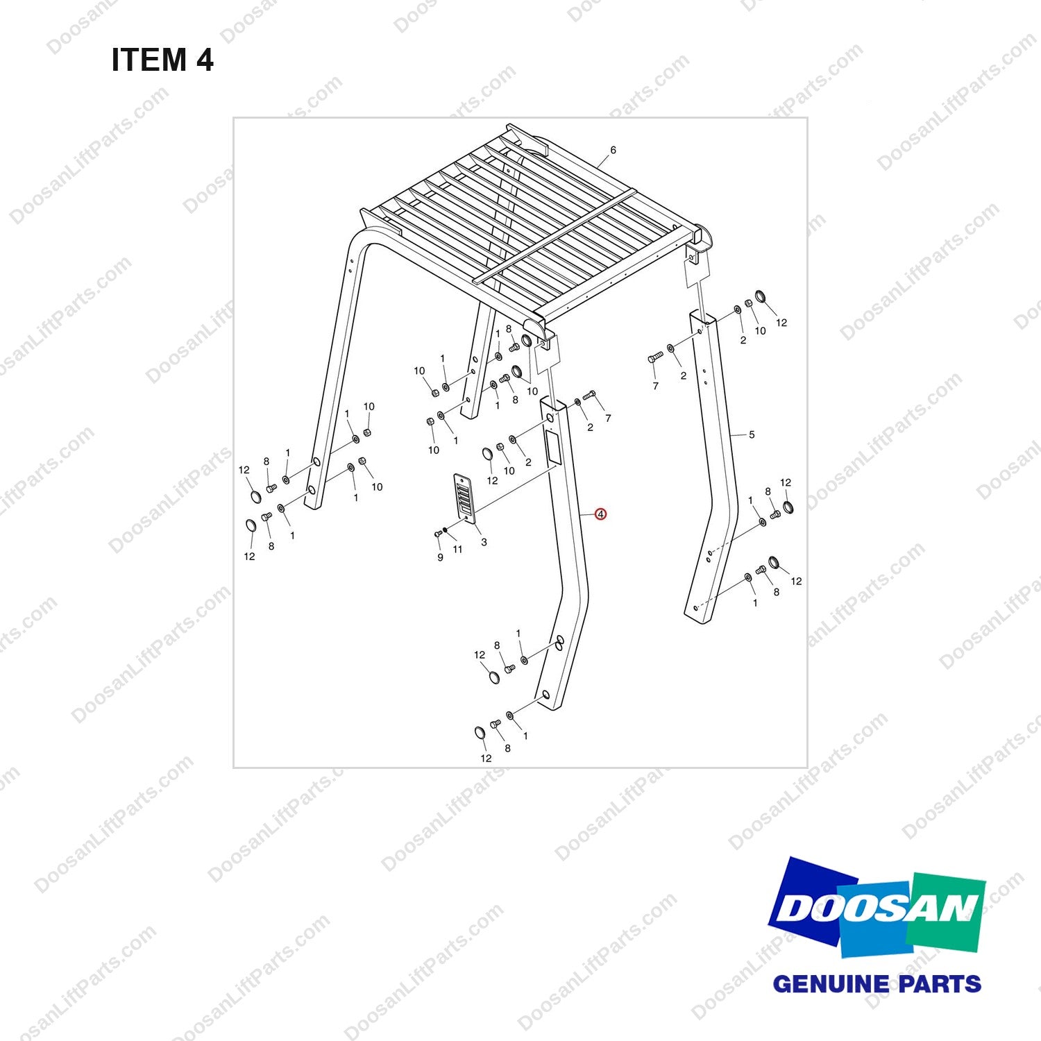 A251367 GUARD GP-OVERHEAD - full parts diagram, item 4 marked - genuine Doosan / Bobcat forklift part
