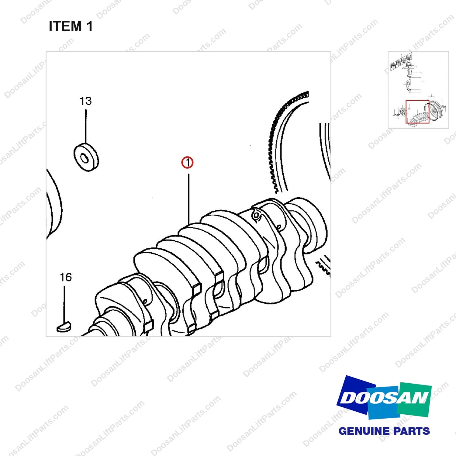 A252026 PISTON & CRANKSHAFT GP - parts diagram, item 1 shown - genuine Doosan / Bobcat forklift part