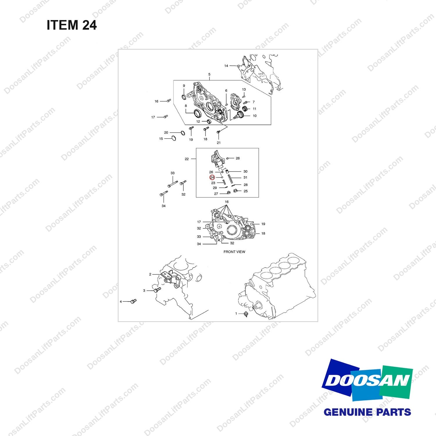 A252082 OIL PUMP - full parts diagram, item 24 marked - genuine Doosan / Bobcat forklift part