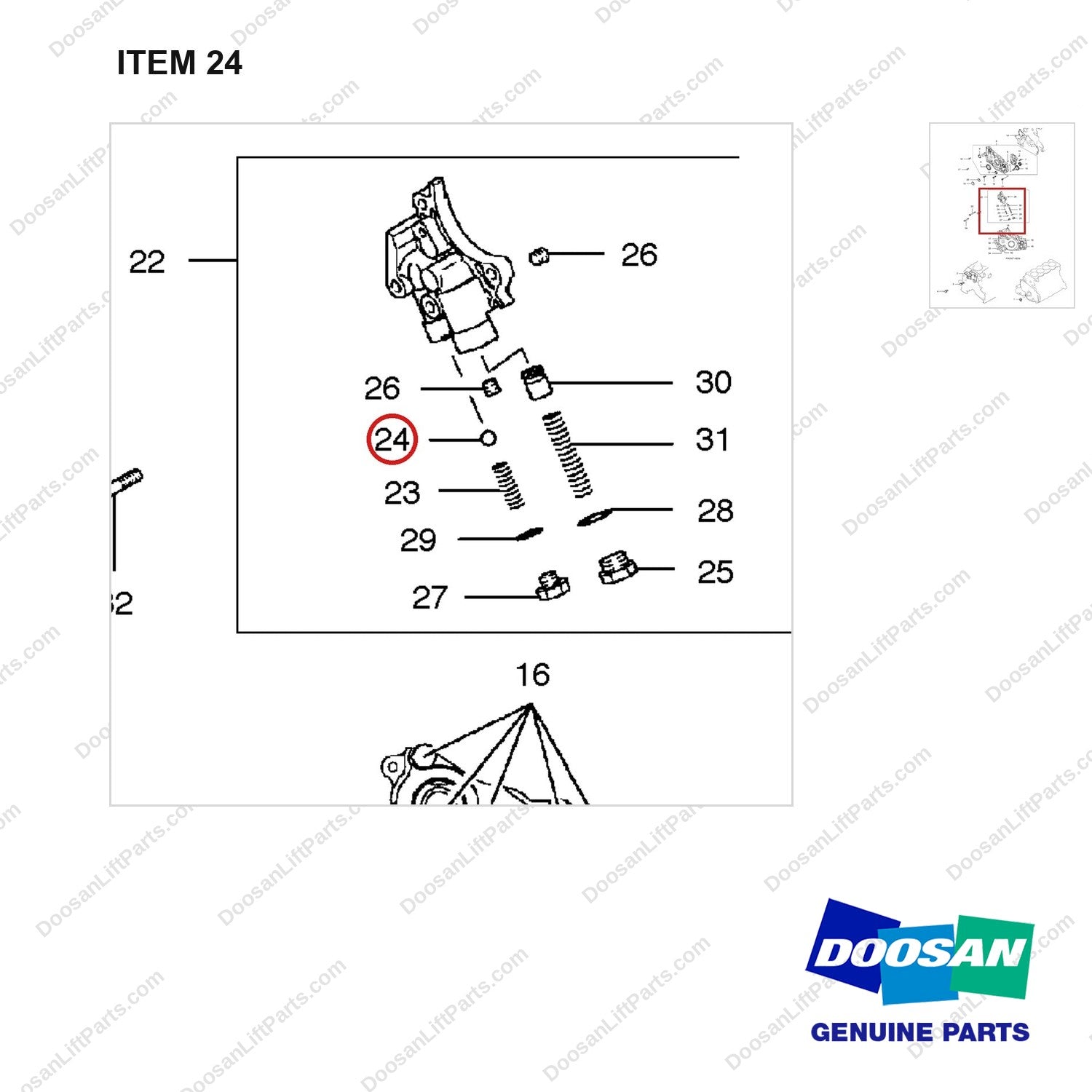 A252082 OIL PUMP - parts diagram, item 24 shown - genuine Doosan / Bobcat forklift part